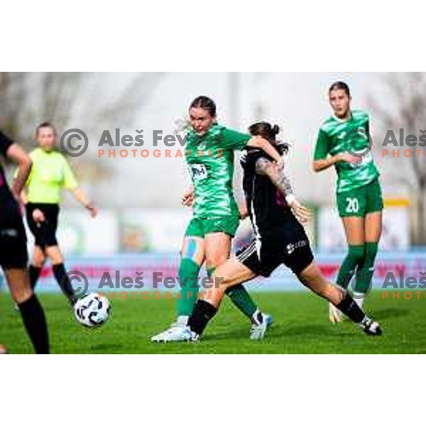 in action during Triglav Women\'s Football League match between ZNK Olimpija and ZNK Mura Nona in Kodeljevo, Ljubljana, Slovenia on October 31, 2025. Photo: Filip Barbalic