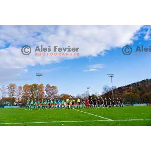 Starting XI of ZNK Mura Nona and ZNK Olimpija prior to the Triglav Women\'s Football League match between ZNK Olimpija and ZNK Mura Nona in Kodeljevo, Ljubljana, Slovenia on October 31, 2025. Photo: Filip Barbalic