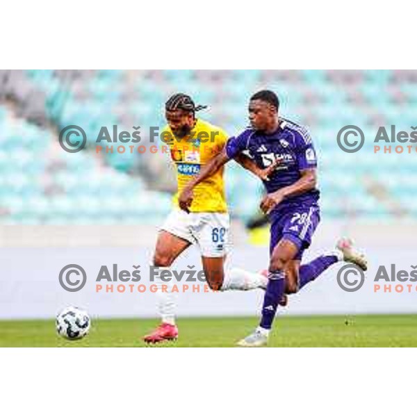 Nzuzi and Tshipamba in action during Prva liga Telemach 2025/2026 football match between Bravo Big Bang and Maribor in Ljubljana, Slovenia on November 1, 2025
