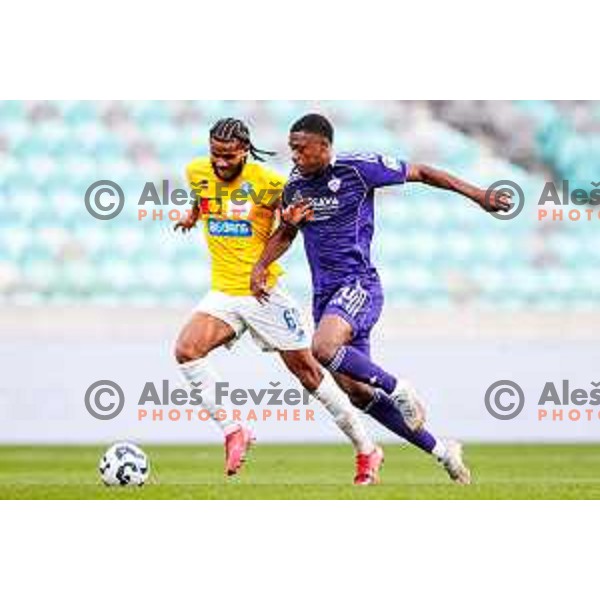 Nzuzi and Tshipamba in action during Prva liga Telemach 2025/2026 football match between Bravo Big Bang and Maribor in Ljubljana, Slovenia on November 1, 2025