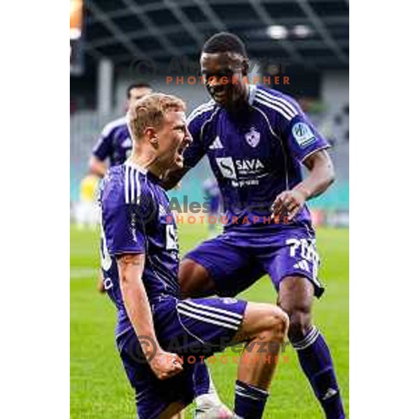 David Pejicic of Maribor celebrates a goal during Prva liga Telemach 2025/2026 football match between Bravo Big Bang and Maribor in Ljubljana, Slovenia on November 1, 2025