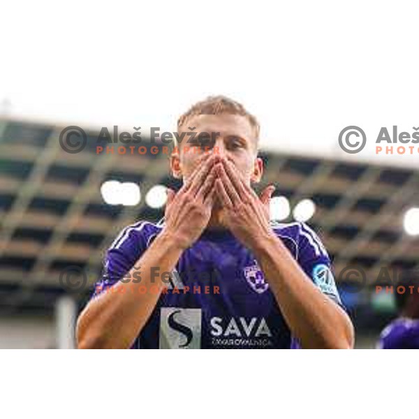 David Pejicic of Maribor celebrates a goal during Prva liga Telemach 2025/2026 football match between Bravo Big Bang and Maribor in Ljubljana, Slovenia on November 1, 2025