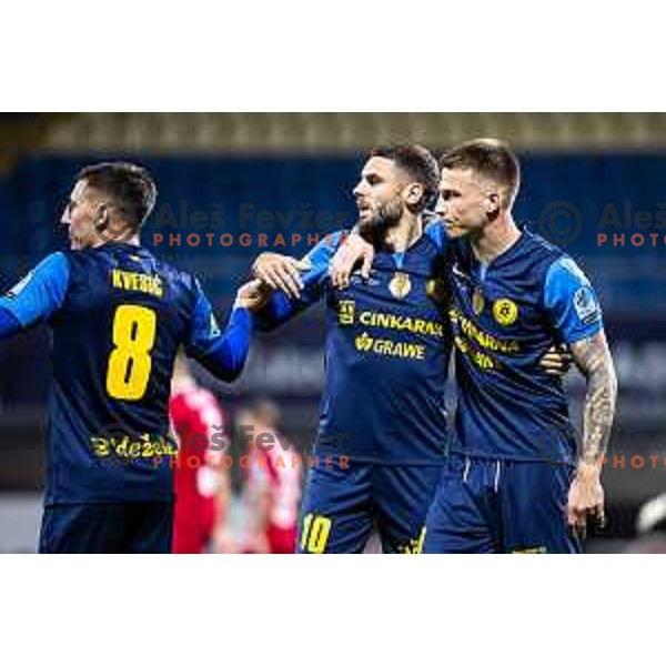 Danijel Sturm and Franko Kovacevic celebrate goal during Prva liga Telemach 2025/26 football match between NK Celje and NK Aluminij in Stadion z’dezele, Celje, Slovenia on November 1, 2025. Photo: Jure Banfi