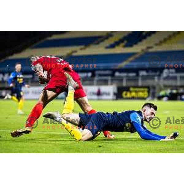 Nikita Iosifov vs Aleksandar Zeljkovic in action during Prva liga Telemach 2025/26 football match between NK Celje and NK Aluminij in Stadion z’dezele, Celje, Slovenia on November 1, 2025. Photo: Jure Banfi