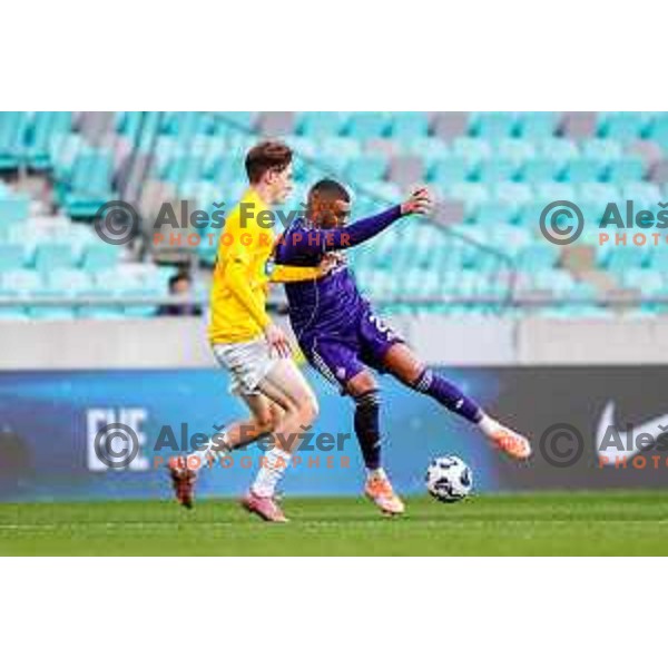 Hilal Soudani in action during Prva liga Telemach 2025/2026 football match between Bravo Big Bang and Maribor in Ljubljana, Slovenia on November 1, 2025