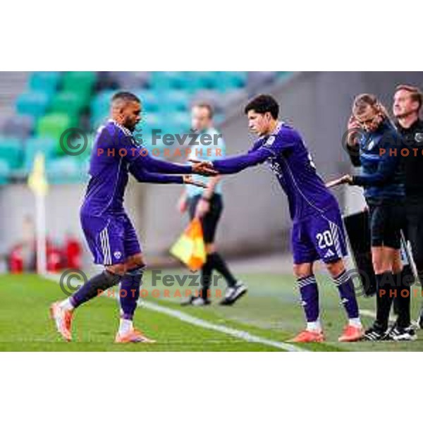 Hilal Soudani and Luis Carrero Rozo during Prva liga Telemach 2025/2026 football match between Bravo Big Bang and Maribor in Ljubljana, Slovenia on November 1, 2025