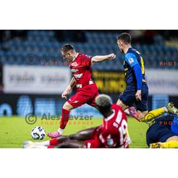 Behar Feta vs Mario Kvesic in action during Prva liga Telemach 2025/26 football match between NK Celje and NK Aluminij in Stadion z’dezele, Celje, Slovenia on November 1, 2025. Photo: Jure Banfi