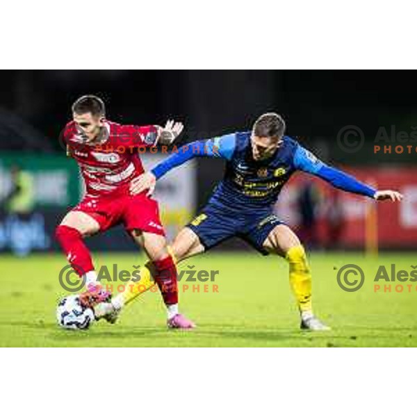 Behar Feta vs Mario Kvesic in action during Prva liga Telemach 2025/26 football match between NK Celje and NK Aluminij in Stadion z’dezele, Celje, Slovenia on November 1, 2025. Photo: Jure Banfi