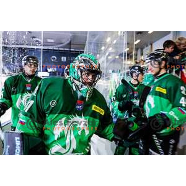 Lukas Horak of SZ Olimpija in action during IceHL 2025/2026 ice-hockey match between SZ Olimpija and Tiwag Innsbruck in Tivoli Hall, Ljubljana, Slovenia on October 12, 2025