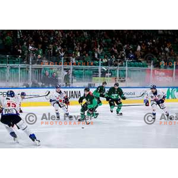 of SZ Olimpija in action during IceHL 2025/2026 ice-hockey match between SZ Olimpija and Tiwag Innsbruck in Tivoli Hall, Ljubljana, Slovenia on October 12, 2025