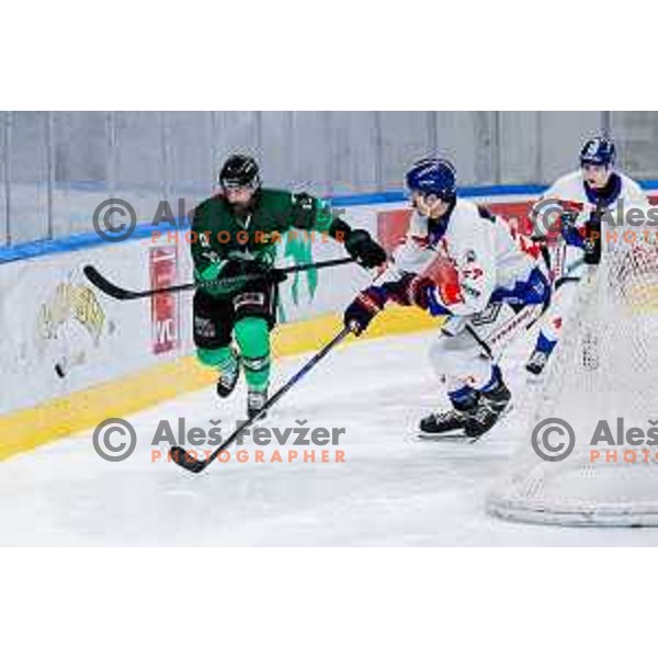 of SZ Olimpija in action during IceHL 2025/2026 ice-hockey match between SZ Olimpija and Tiwag Innsbruck in Tivoli Hall, Ljubljana, Slovenia on October 12, 2025