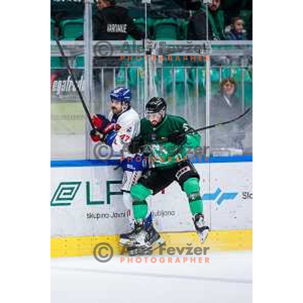 of SZ Olimpija in action during IceHL 2025/2026 ice-hockey match between SZ Olimpija and Tiwag Innsbruck in Tivoli Hall, Ljubljana, Slovenia on October 12, 2025