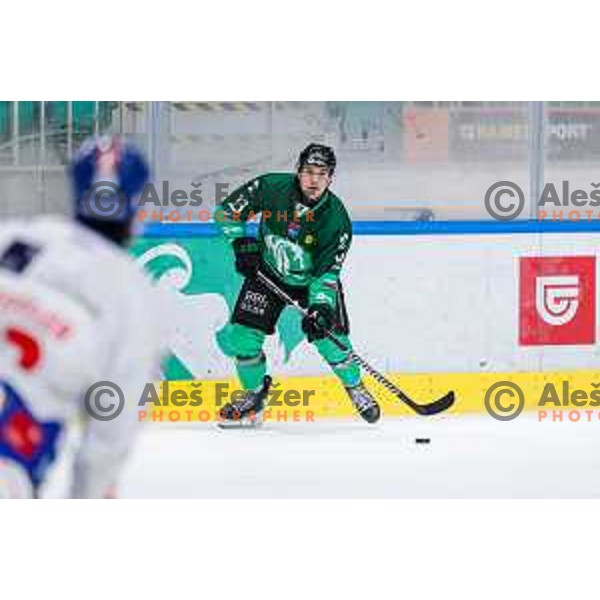 Jaka Sodja of SZ Olimpija in action during IceHL 2025/2026 ice-hockey match between SZ Olimpija and Tiwag Innsbruck in Tivoli Hall, Ljubljana, Slovenia on October 12, 2025