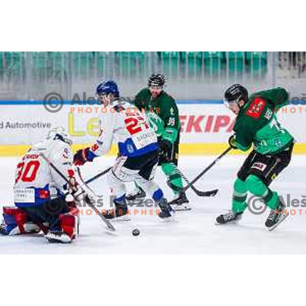 Ziga Mehle of SZ Olimpija in action during IceHL 2025/2026 ice-hockey match between SZ Olimpija and Tiwag Innsbruck in Tivoli Hall, Ljubljana, Slovenia on October 12, 2025