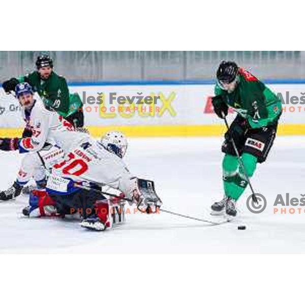 Ziga Mehle of SZ Olimpija in action during IceHL 2025/2026 ice-hockey match between SZ Olimpija and Tiwag Innsbruck in Tivoli Hall, Ljubljana, Slovenia on October 12, 2025