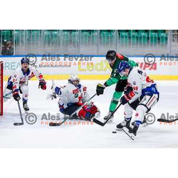 Ziga Mehle of SZ Olimpija in action during IceHL 2025/2026 ice-hockey match between SZ Olimpija and Tiwag Innsbruck in Tivoli Hall, Ljubljana, Slovenia on October 12, 2025