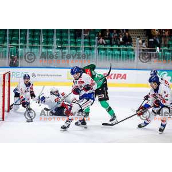 Ziga Mehle of SZ Olimpija in action during IceHL 2025/2026 ice-hockey match between SZ Olimpija and Tiwag Innsbruck in Tivoli Hall, Ljubljana, Slovenia on October 12, 2025