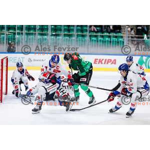 Ziga Mehle of SZ Olimpija in action during IceHL 2025/2026 ice-hockey match between SZ Olimpija and Tiwag Innsbruck in Tivoli Hall, Ljubljana, Slovenia on October 12, 2025