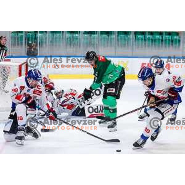 Ziga Mehle of SZ Olimpija in action during IceHL 2025/2026 ice-hockey match between SZ Olimpija and Tiwag Innsbruck in Tivoli Hall, Ljubljana, Slovenia on October 12, 2025