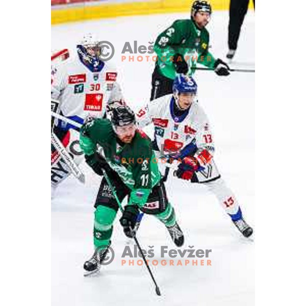 of SZ Olimpija in action during IceHL 2025/2026 ice-hockey match between SZ Olimpija and Tiwag Innsbruck in Tivoli Hall, Ljubljana, Slovenia on October 12, 2025