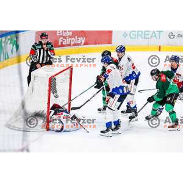 of SZ Olimpija in action during IceHL 2025/2026 ice-hockey match between SZ Olimpija and Tiwag Innsbruck in Tivoli Hall, Ljubljana, Slovenia on October 12, 2025