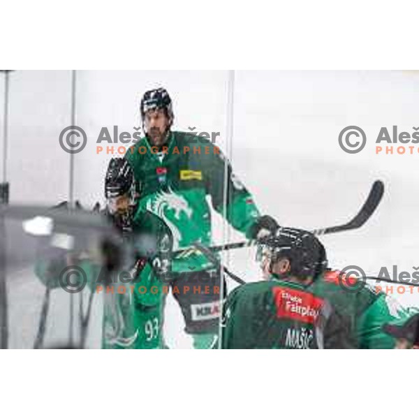 of SZ Olimpija in action during IceHL 2025/2026 ice-hockey match between SZ Olimpija and Tiwag Innsbruck in Tivoli Hall, Ljubljana, Slovenia on October 12, 2025