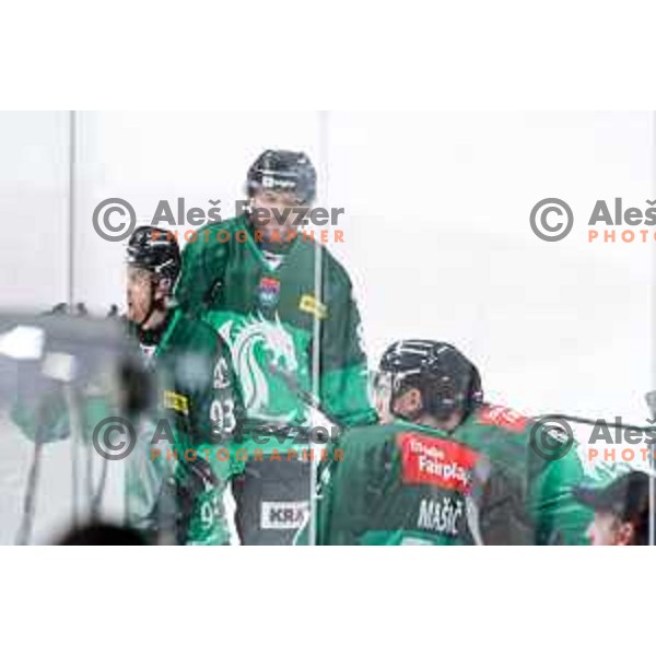of SZ Olimpija in action during IceHL 2025/2026 ice-hockey match between SZ Olimpija and Tiwag Innsbruck in Tivoli Hall, Ljubljana, Slovenia on October 12, 2025