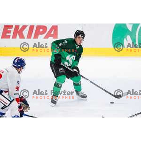 of SZ Olimpija in action during IceHL 2025/2026 ice-hockey match between SZ Olimpija and Tiwag Innsbruck in Tivoli Hall, Ljubljana, Slovenia on October 12, 2025