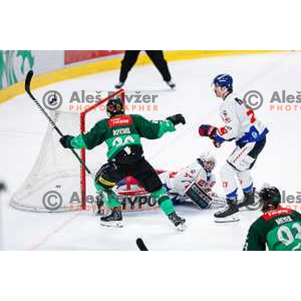 Zach Boychuk of SZ Olimpija celebrates a goal during IceHL 2025/2026 ice-hockey match between SZ Olimpija and Tiwag Innsbruck in Tivoli Hall, Ljubljana, Slovenia on October 12, 2025