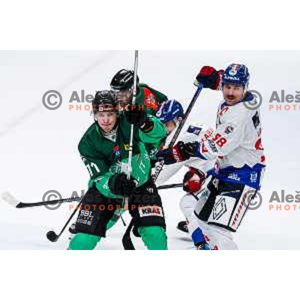 Ziga Mehle of SZ Olimpija in action during IceHL 2025/2026 ice-hockey match between SZ Olimpija and Tiwag Innsbruck in Tivoli Hall, Ljubljana, Slovenia on October 12, 2025