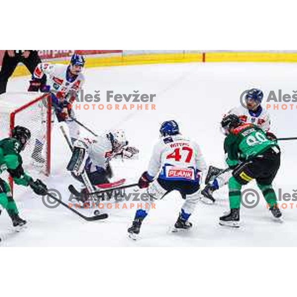 of SZ Olimpija in action during IceHL 2025/2026 ice-hockey match between SZ Olimpija and Tiwag Innsbruck in Tivoli Hall, Ljubljana, Slovenia on October 12, 2025