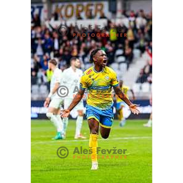 Isaac Matondo celebrates a goal during Prva liga Telemach 2025/2026 football match between Koper and Olimpija at Bonifika Stadium in Koper, Slovenia on November 2, 2025 