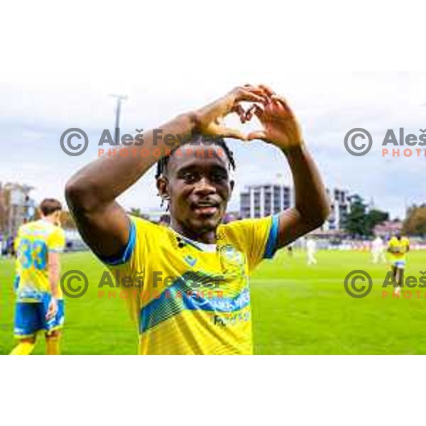 Isaac Matondo celebrates a goal during Prva liga Telemach 2025/2026 football match between Koper and Olimpija at Bonifika Stadium in Koper, Slovenia on November 2, 2025 