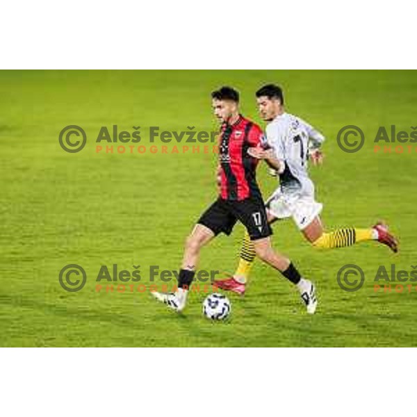 in action during Prva liga Telemach 2025/2026 football match between Primorje and Kalcer Radomlje in Ajdovscina, Slovenia on November 2 , 2025