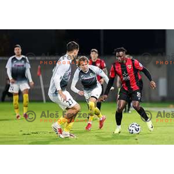 Ishaq Rafiu in action during Prva liga Telemach 2025/2026 football match between Primorje and Kalcer Radomlje in Ajdovscina, Slovenia on November 2 , 2025