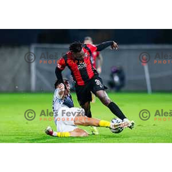 Ishaq Rafiu in action during Prva liga Telemach 2025/2026 football match between Primorje and Kalcer Radomlje in Ajdovscina, Slovenia on November 2 , 2025