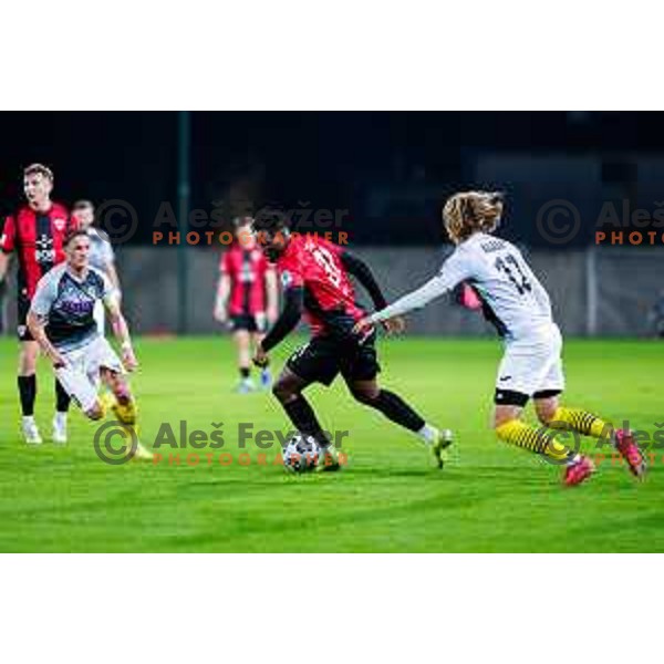 Ishaq Rafiu in action during Prva liga Telemach 2025/2026 football match between Primorje and Kalcer Radomlje in Ajdovscina, Slovenia on November 2 , 2025