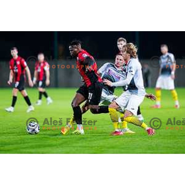 Ishaq Rafiu in action during Prva liga Telemach 2025/2026 football match between Primorje and Kalcer Radomlje in Ajdovscina, Slovenia on November 2 , 2025