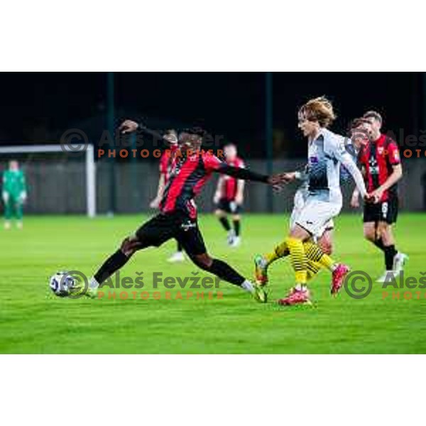Ishaq Rafiu in action during Prva liga Telemach 2025/2026 football match between Primorje and Kalcer Radomlje in Ajdovscina, Slovenia on November 2 , 2025