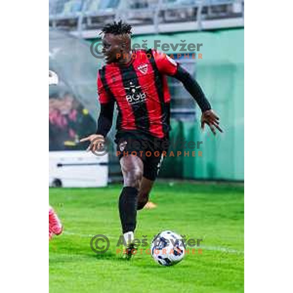 Ishaq Rafiu in action during Prva liga Telemach 2025/2026 football match between Primorje and Kalcer Radomlje in Ajdovscina, Slovenia on November 2 , 2025