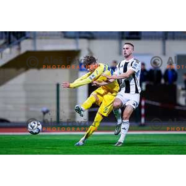 Rene Hrvatin scores and celebrates a goal during Prva liga Telemach 2025/2026 football match between Domzale and Mura in Domzale, Slovenia on November 3, 2025