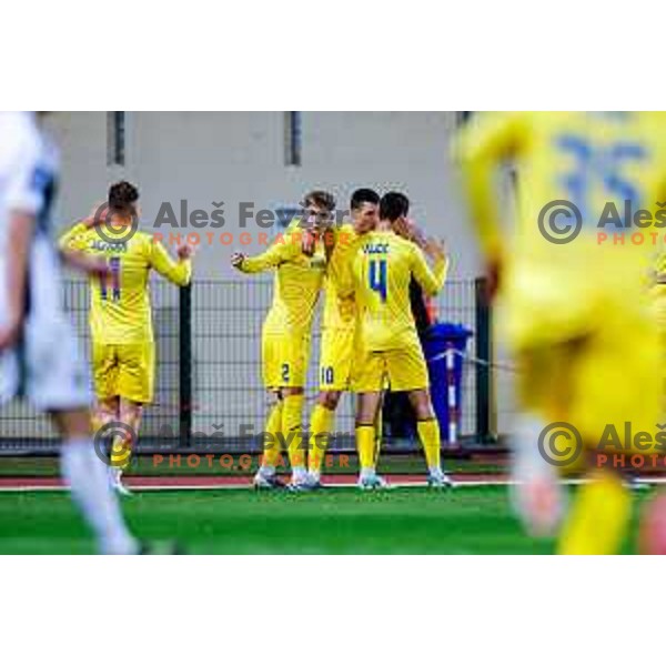 Rene Hrvatin scores and celebrates a goal during Prva liga Telemach 2025/2026 football match between Domzale and Mura in Domzale, Slovenia on November 3, 2025