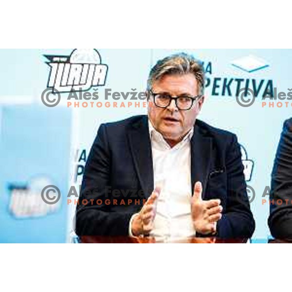 Dari Juzna during Perspektiva Ilirija press conference in Hala Tivoli, Ljubljana, Slovenia on November 5, 2025