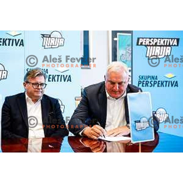 Dari Juzna and Sasa Doncic during Perspektiva Ilirija press conference in Hala Tivoli, Ljubljana, Slovenia on November 5, 2025