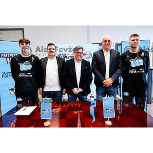 Mark Padjen, Marin Ribac, Dari Juzna, Sasa Doncic and Edo Muric during Perspektiva Ilirija press conference in Hala Tivoli, Ljubljana, Slovenia on November 5, 2025