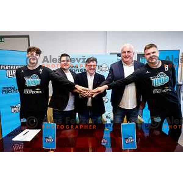 Mark Padjen, Marin Ribac, Dari Juzna, Sasa Doncic and Edo Muric during Perspektiva Ilirija press conference in Hala Tivoli, Ljubljana, Slovenia on November 5, 2025