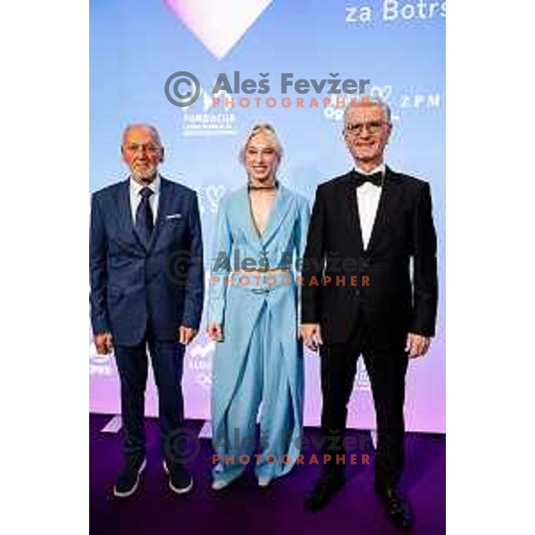 Miroslav Cerar, Janja Garnbret and Franjo Bobinac during Gala Charity Night of Slovenia Olympic Committee in Union Hotel, Ljubljana, Slovenia on November 5, 2025
