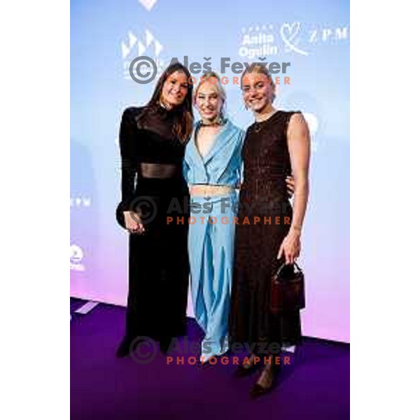 Sara Isakovic, Janja Garnbret and Neza Klancar during Gala Charity Night of Slovenia Olympic Committee in Union Hotel, Ljubljana, Slovenia on November 5, 2025
