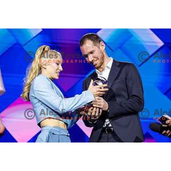 Janja Garnbret and Tine Urnaut during Gala Charity Night of Slovenia Olympic Committee in Union Hotel, Ljubljana, Slovenia on November 5, 2025