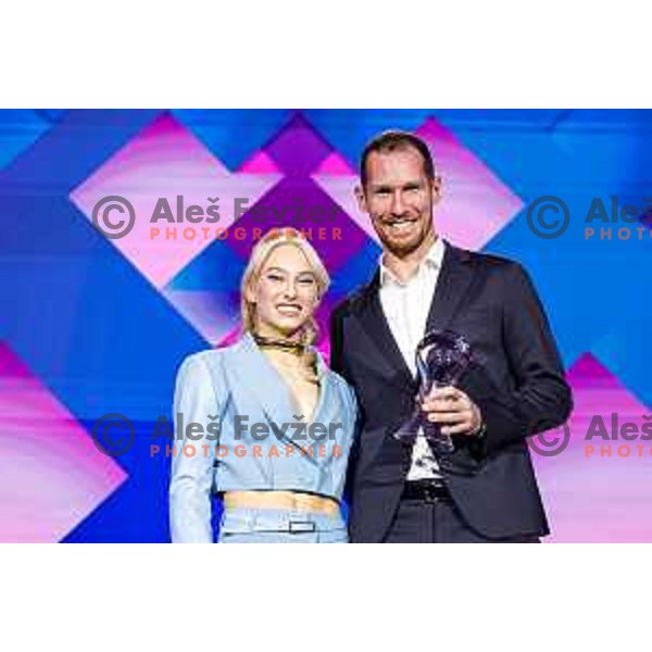 Janja Garnbret and Tine Urnaut during Gala Charity Night of Slovenia Olympic Committee in Union Hotel, Ljubljana, Slovenia on November 5, 2025